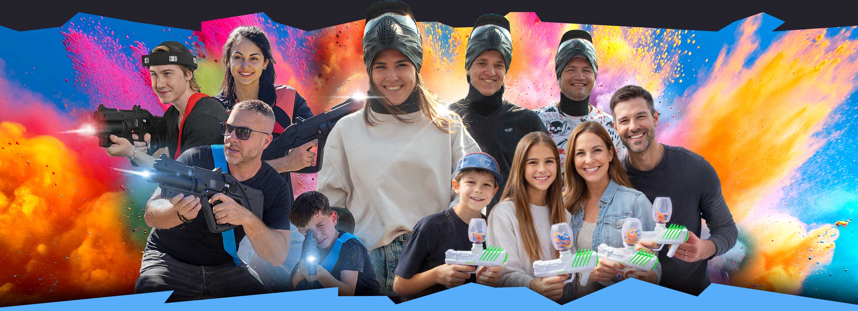 Eine Gruppe von glücklichen Besuchern von action-parks.de